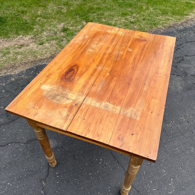 Antique Primitive Pine Wooden Table w/ Single Drawer gallery