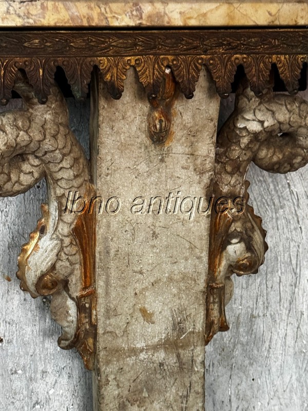 CHARMING 19TH C. ITALIAN WALL MOUNTED CONSOLE TABLE . MYTHOLOGICAL MONSTER FISH gallery
