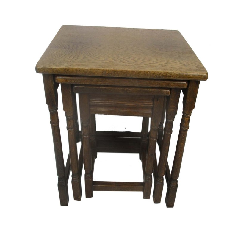 Set of 3 Wood Stacking Nesting Tables Vintage Mid Century Oak gallery