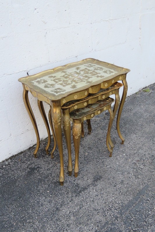Italian Florentine Antique Gold Nesting Tables Set of Three 5796 gallery