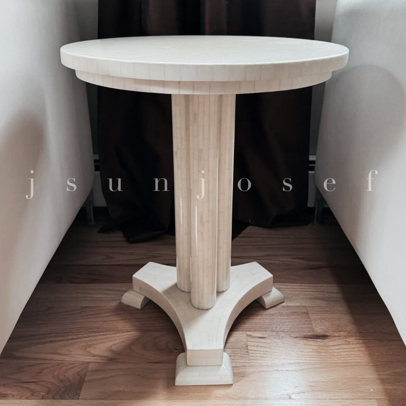 Enrique Garcel Neoclassical Lacquered & Tessellated Bone Side Table for Jimeco