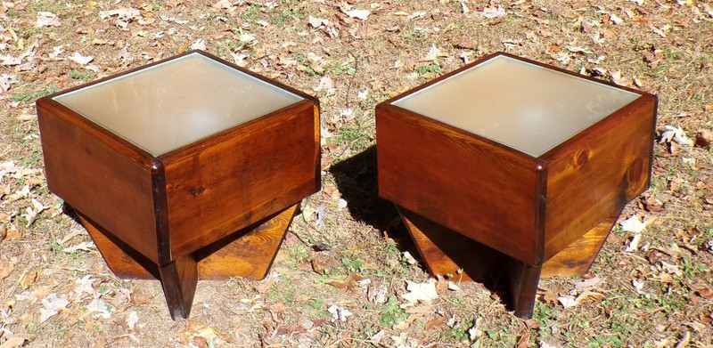 Vintage Mid Century Modern Pair Handcrafted Light Up End Tables Cocktail Tables gallery
