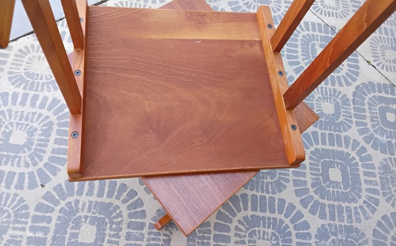 Vintage Nesting Pair Mid Century Modern Solid Teak Wood End Tables 15 x 17 x 16 gallery