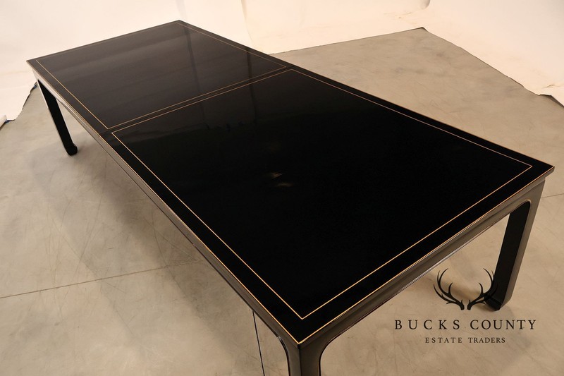 Custom Black Lacquered 12 Foot Extendable Dining Table With Gold Line Inlay gallery