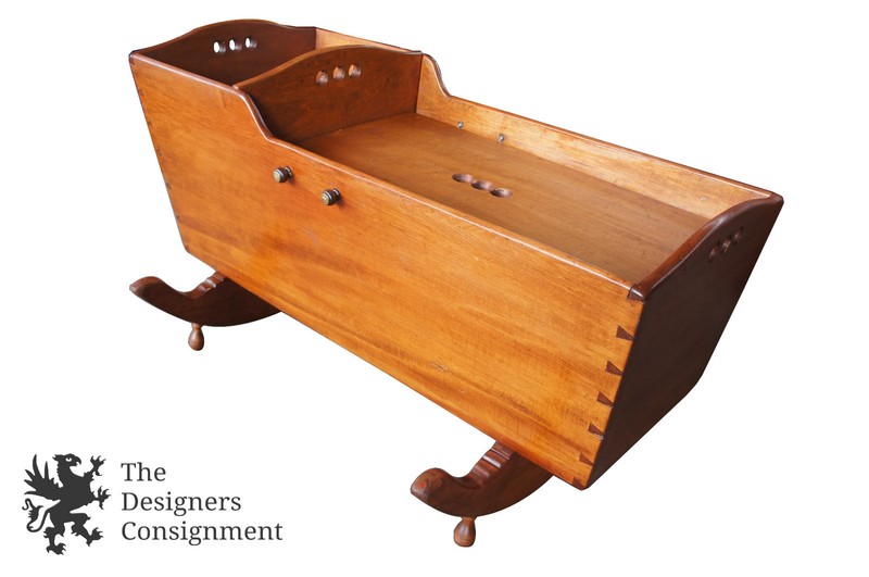 Early American Antique Walnut Dovetailed Rocking Cradle Repurposed Table gallery