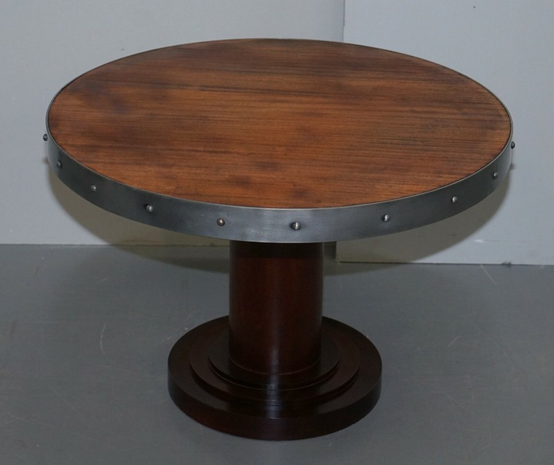 LOVELY WROUGHT IRON STRAP WORK STUDDED MAHOGANY SMALL COFFEE LARGE SIDE TABLE gallery