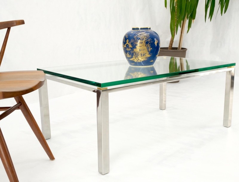 Polished Stainless Steel & Brass Glass Top Rectangle Coffee Table Mid Century gallery