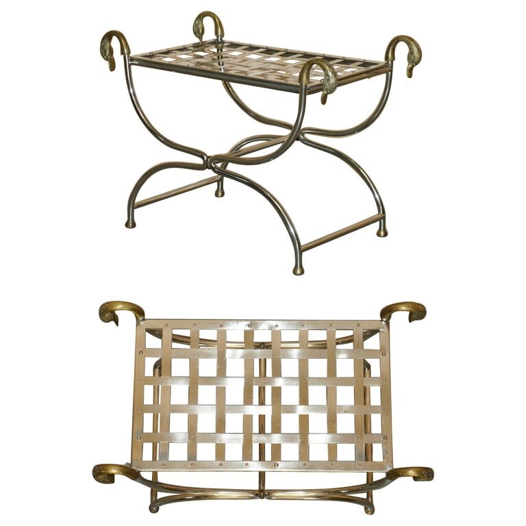 CIRCA 1940’S MAISON JANSEN DUCK / SWAN HEAD SIDE TABLE POLISHED CHROME & BRASS