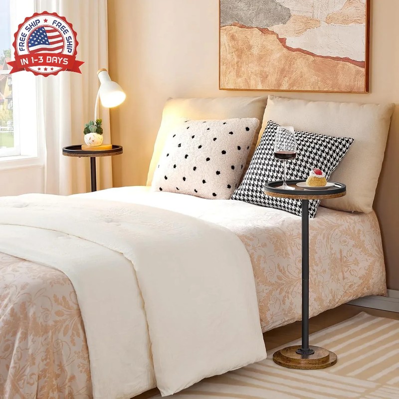 Rustic Brown Round Accent Table 11.8in Wide Heavy-Duty Particleboard for Living gallery