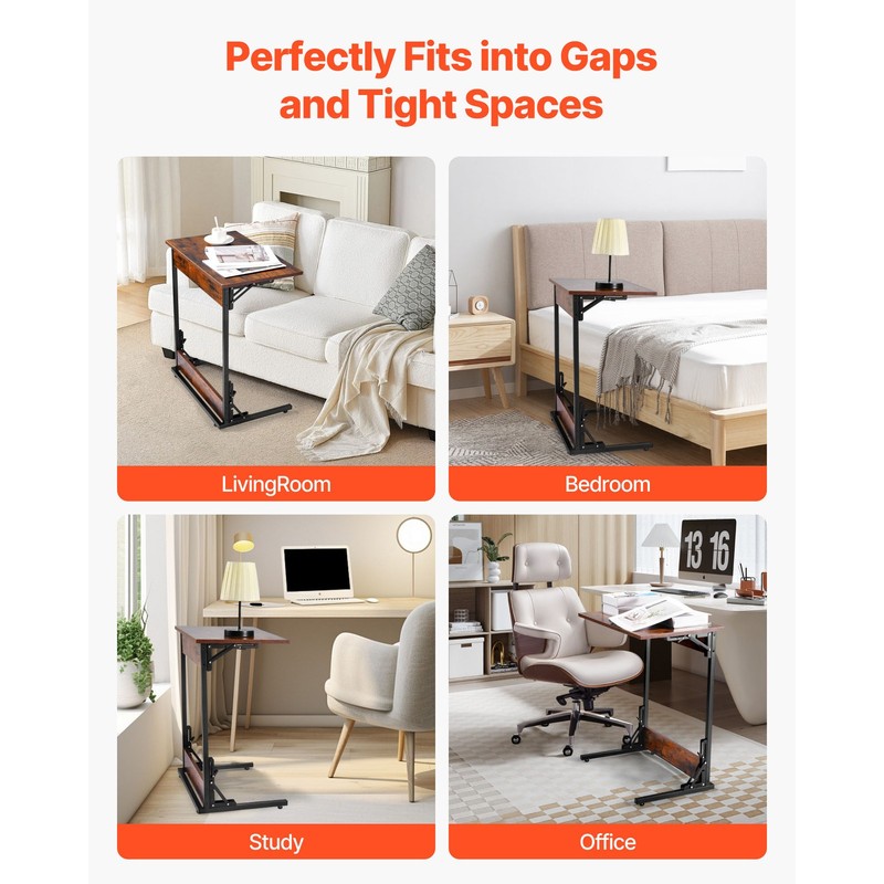 Uimoso C-Shaped Side Table with Metal Frame and Rolling Wheels/Adjustable Feet gallery