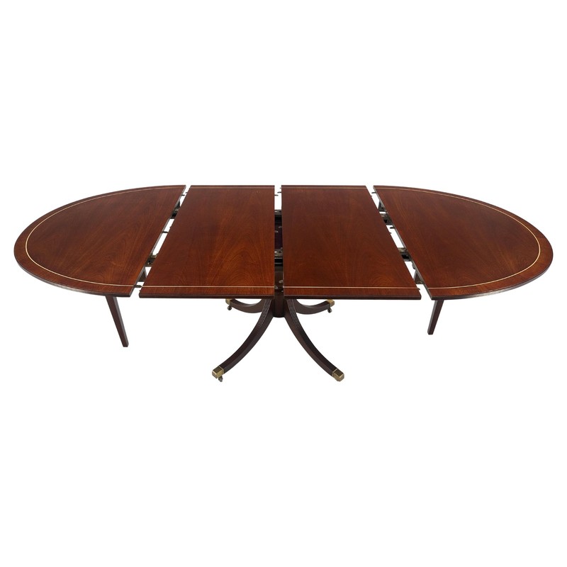 Baker Banded Oval Round Single Pedestal Mahogany Dining Table 2×20″ Leaves MINT!