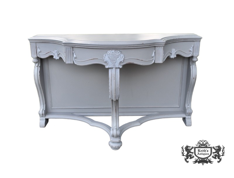 Antique Walnut Carved Hollywood Regency Style Console Table Painted Gray/Distres
