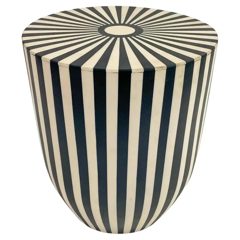 Art Deco Style Black and White Resin Side, End Table or Stool