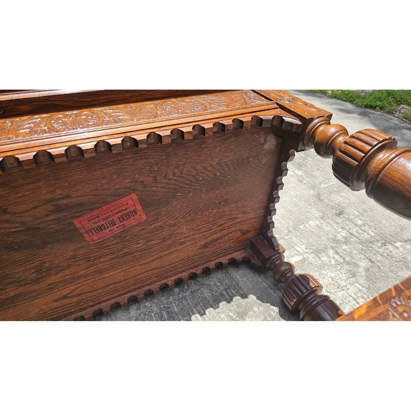 Robert Mitchell Furniture Co Antique Desk Library Table Oak Brown Carved 48in gallery