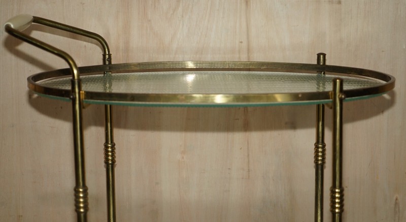 ANTIQUE ART DECO CIRCA 1920 FROSTED GLASS & POLISHED BRASS CIRCA DRINKS TROLLEY gallery