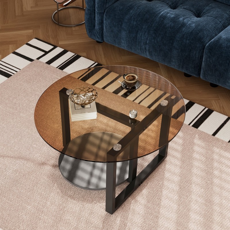 Modern Round Tempered Glass Coffee Tables Cocktail Table Furniture Home Decor gallery