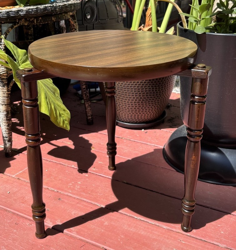 Vintage Mid Century Round Side End Table Laminate Formica Top 3 Leg Plant Stand gallery
