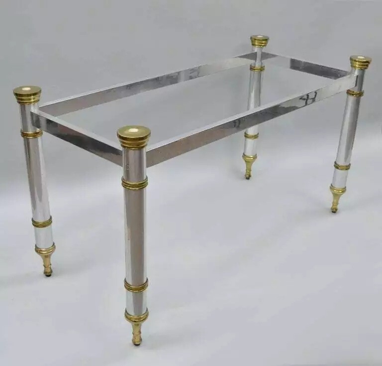 Vintage Maison Jansen Style Hollywood Regency Chrome & Brass Console Table Base gallery
