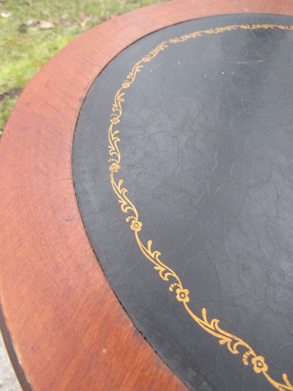Antique pedestal side stand SOLID WALNUT round table old ESTATE SALE leather gallery