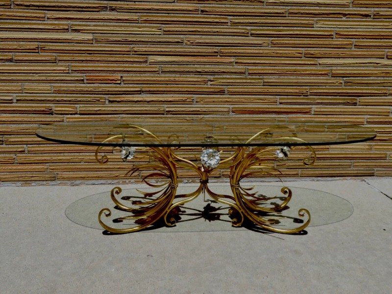 Hollywood Regency Italian Coffee Table Gold Guild Flower Glass Not Included gallery