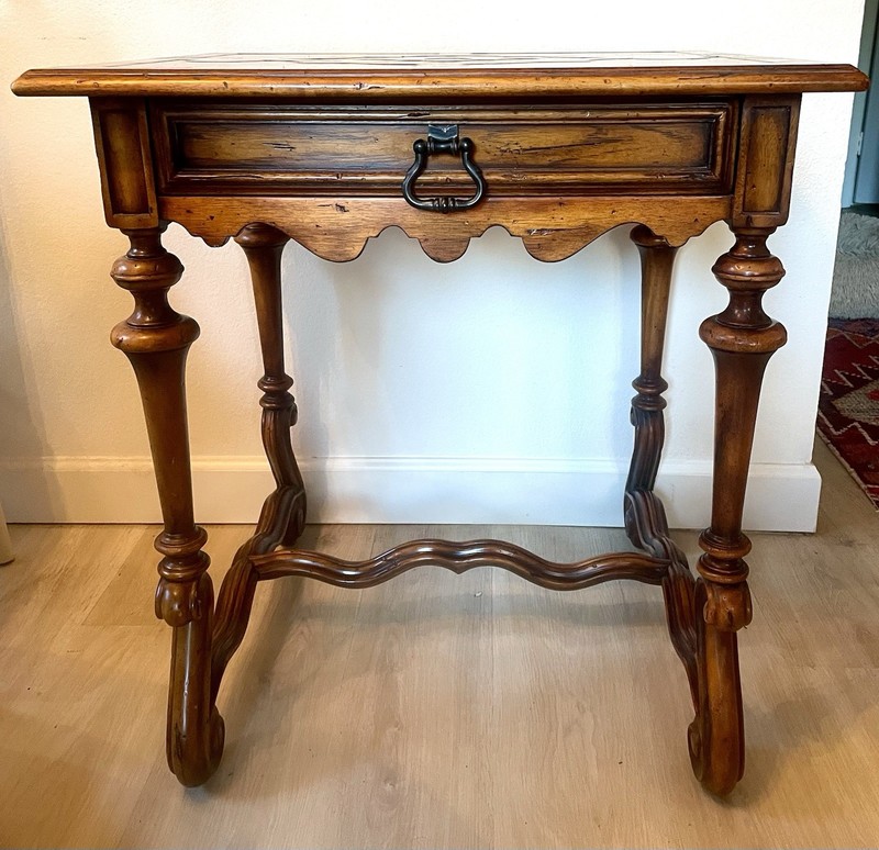 Theodore Alexander Walnut + Leather Top Side Accent Table William + Mary Style gallery