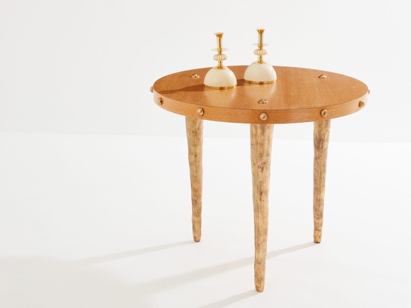 Garouste & Bonetti solid oak and patinated bronze gueridon table 1987 gallery