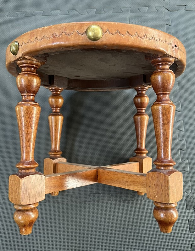 Mid Century Peruvian Antique Emmbossed Leather South American Stool Llama gallery