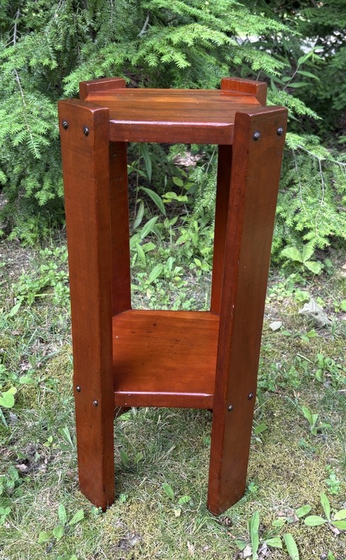 1950 RICHARD LEE LONGABERGER Hand Made Solid Wood 2 Tier Plant Stand SIGNED gallery