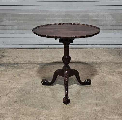 Stickley Carved Chippendale Mahogany Pie Crust Tilt Top Table Claw and Ball Feet gallery