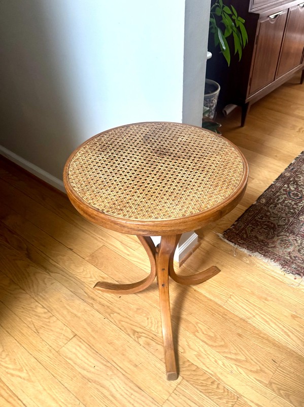 MCM Bent Wood Martini Table | Thonet Style Cane Top Table gallery