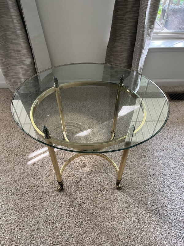 Vintage La Barge Oval Glass Brass End Table Flame Risers Hollywood Regency B