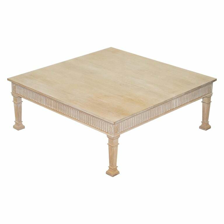 VERY LARGE LIMED OAK COFFEE OF COCKTAIL TABLE 123.5CM WIDE CARVED PILLARED LEGS