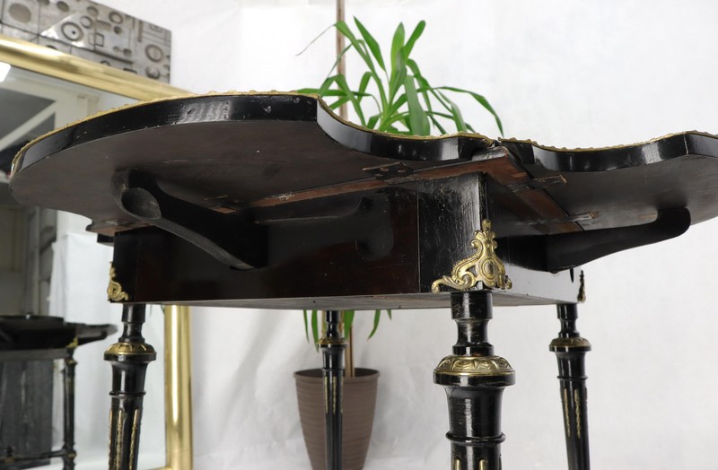 Bronze Ormolu Ebonized Mahogany Inlay Drop-Leaf Top Game Table Guerdon gallery