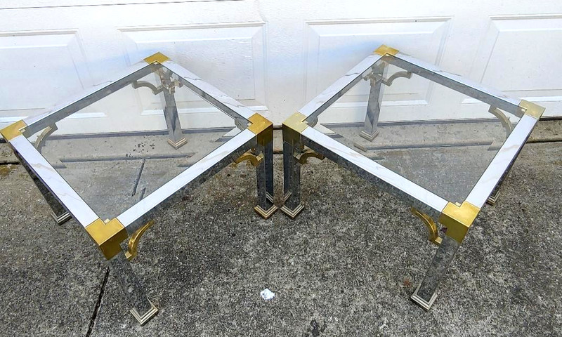 FANTASTIC 70'S MID CENTURY MODERN CHROME/ BRASS END TABLES BY MASTERCRAFT/ BAKER gallery