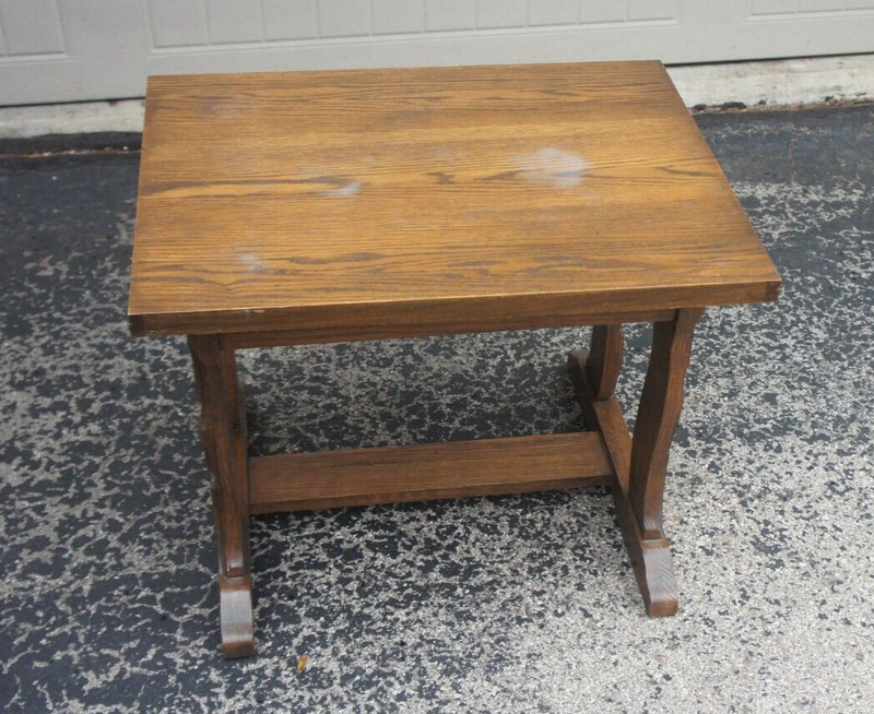 Vintage Spanish Baroque Trestle Stain Dark Oak Side End Table Bench