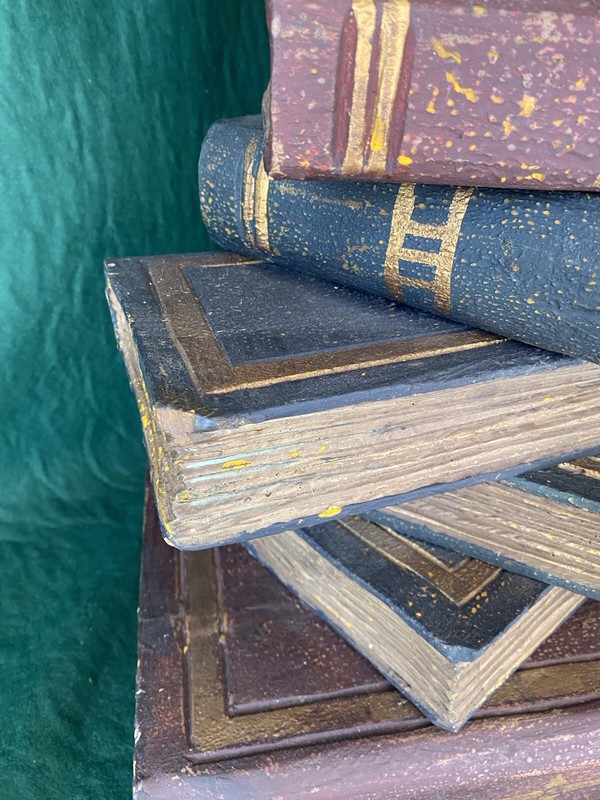 Vintage Side Table Stacked Faux Books Multi Color Hand Painted Wood Sculpture gallery