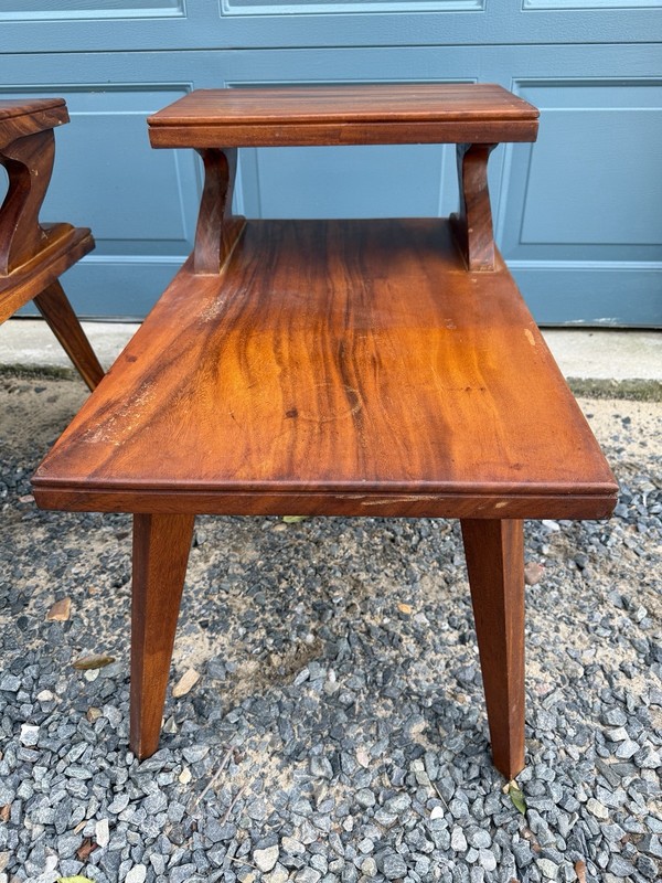 VINTAGE MCM MONKEY POD WOOD 2-TIER SIDE STEP TABLE END TABLE MID CENTURY MODERN gallery