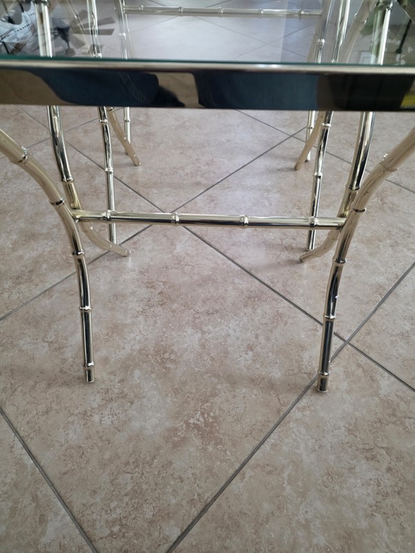 Set Of 3 Mid Century Modern Faux Bamboo Brass Nesting Tables gallery