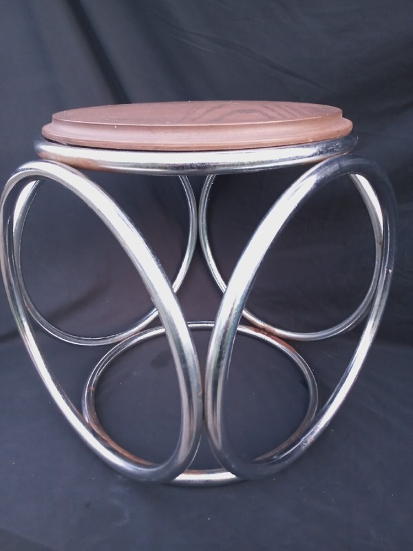 Vtg MCM Loop Hoop Circular Side Table after Laporte Faux wood Top