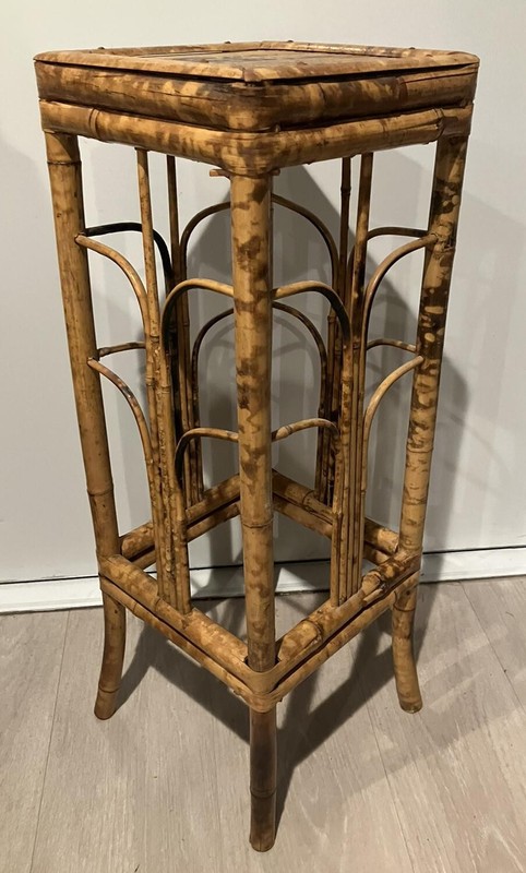 Vintage Bamboo Fluted Side Table Boho Style 28 Inch Tall Plant Stand End Table gallery