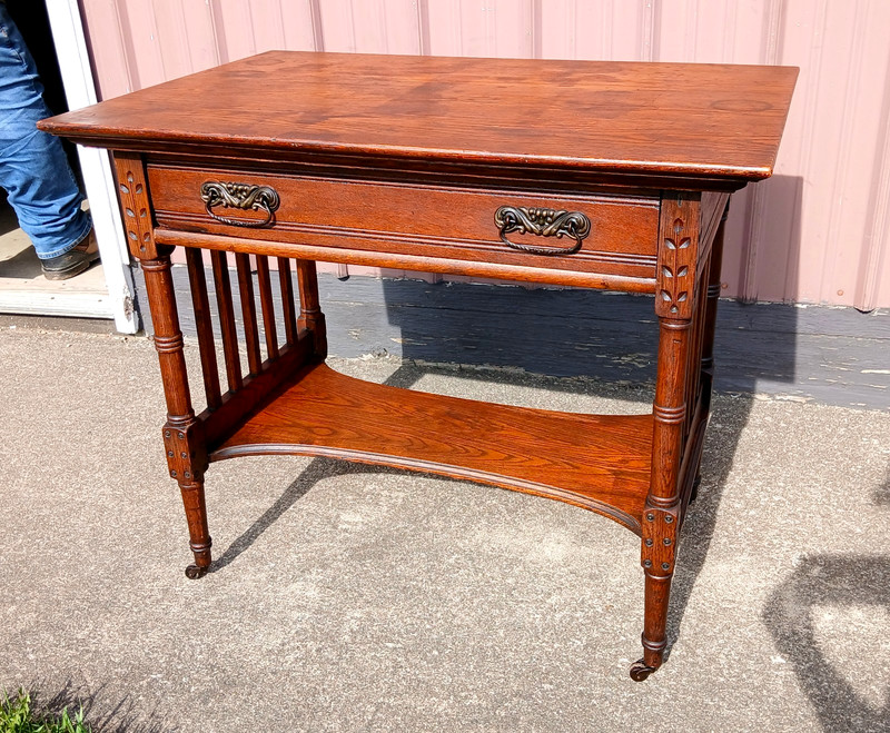 Antique Oak Eastlake Victorian Library Table Desk 1890s An antique oak Eastlake