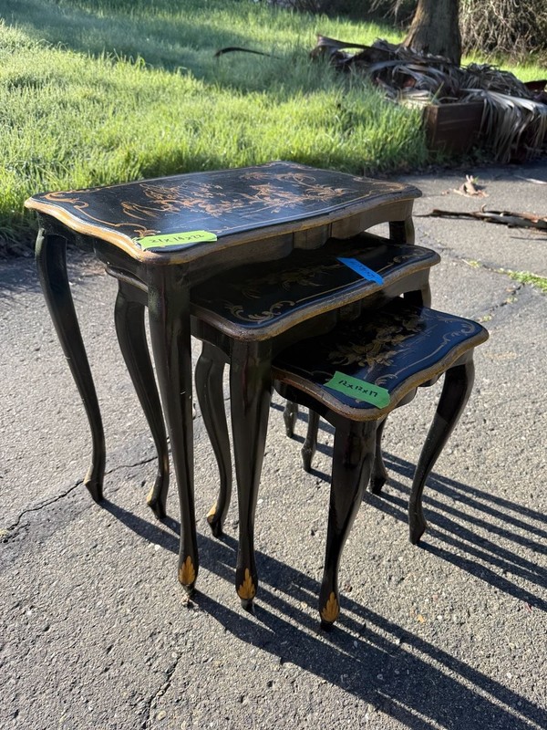 Vintage Mid-Century Chinoiserie Black Lacquer & Gilt Nesting Tables - Set of 3 gallery