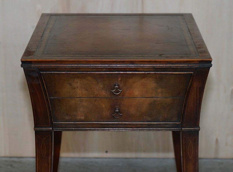 VICTORIAN MAHOGANY CURVED SINGLE DRAWER SIDE END LAMP TABLE BROWN LEATHER TOP gallery