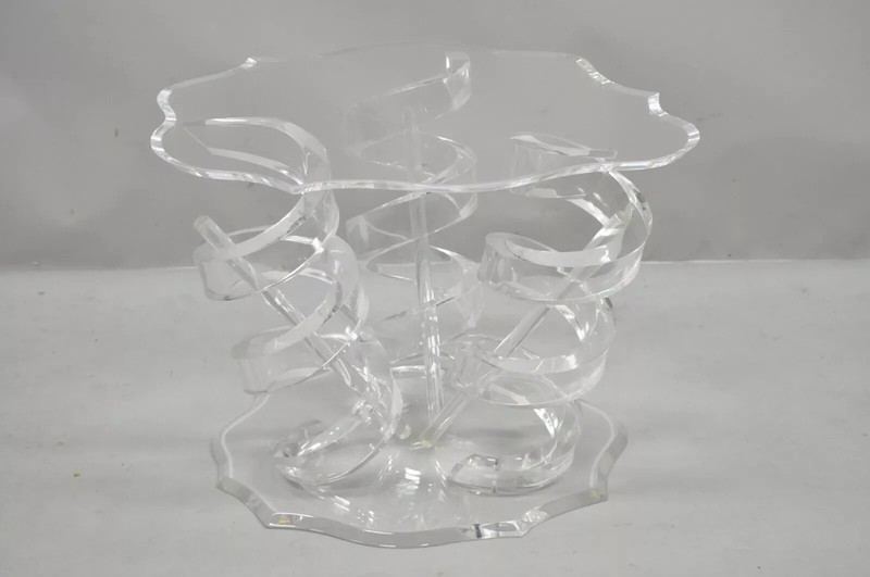 Vintage Mid Century Modern Lucite Spiral Coil Curly Cue Side Table Coffee Table gallery