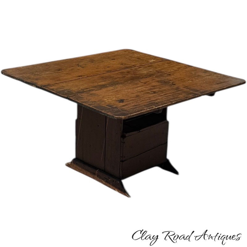 Antique farm tavern pub bench chair table 1800s great surface Pine