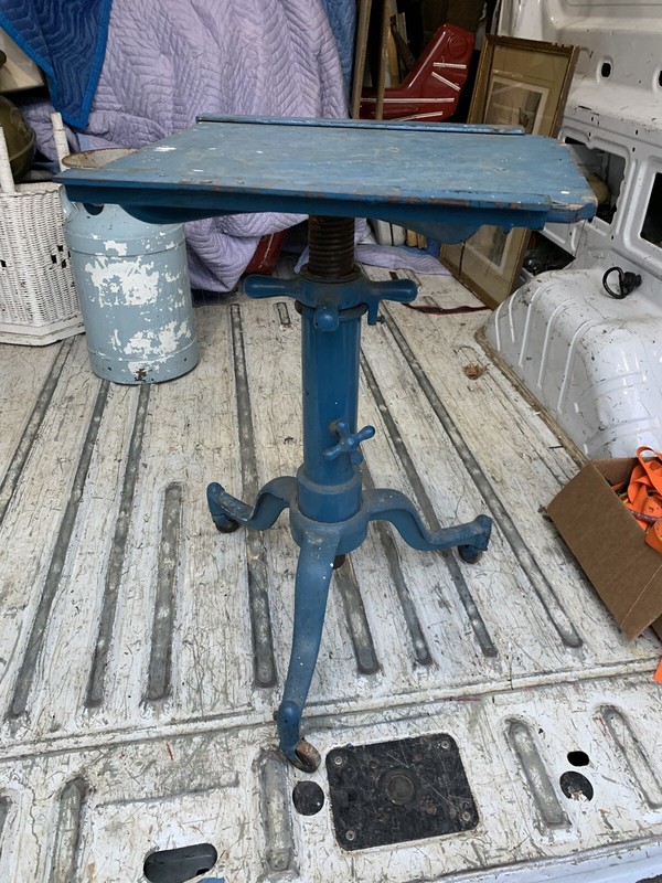 Drafting Antique Vintage Adjustable Cast Iron Steel Orig Blue Paint Small Metal
