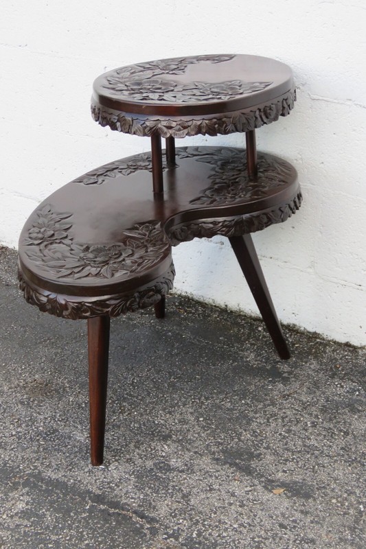 Heavy Carved Solid Mahogany Kidney Shape Two Tiers Coffee Table 5150 gallery