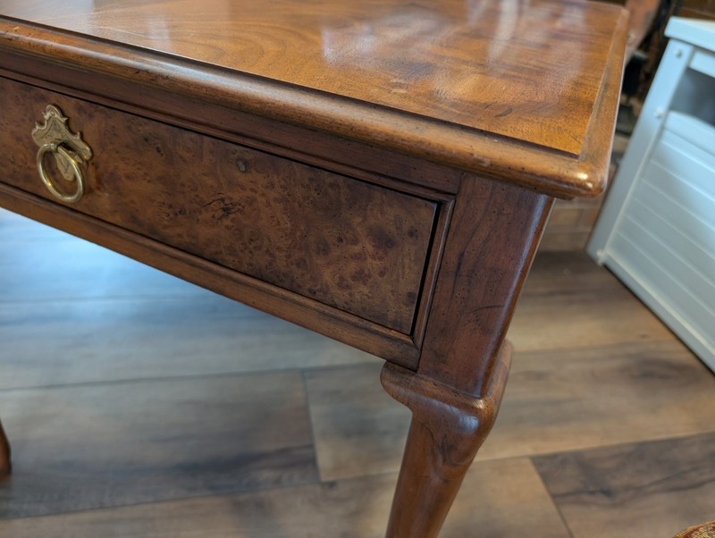 Queen Anne Antique Wood Side Table with Drawer and Brass Handle gallery
