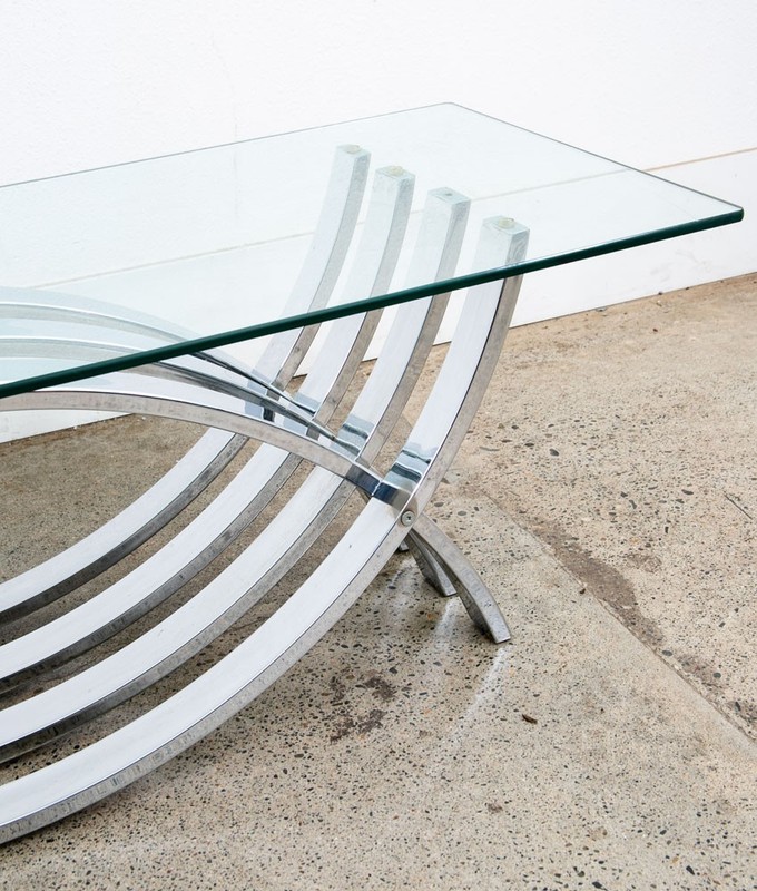 Mid Century Modern Coffee Table Chrome Glass Rectangular Vintage Sculptural Mcm gallery