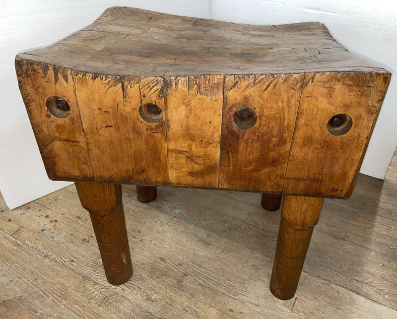 Antique Solid Maple Butcher Block Table 30" x 24 1/2" 31" high 12" thick gallery